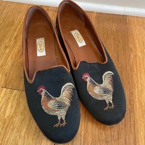 VTG Talbots Flats Shoes Rooster Womens 8.5 Black Slip On Preppy Whimsy